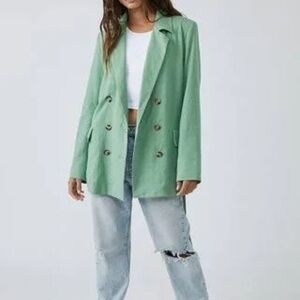 Free People Mint Double-Breasted Blazer